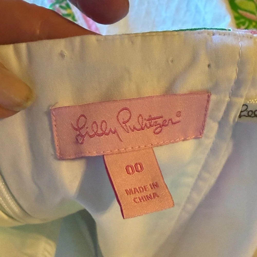 Lilly Pulitzer Strapless White Dress with Green & Pink Floral Panel - Picture 5 of 6